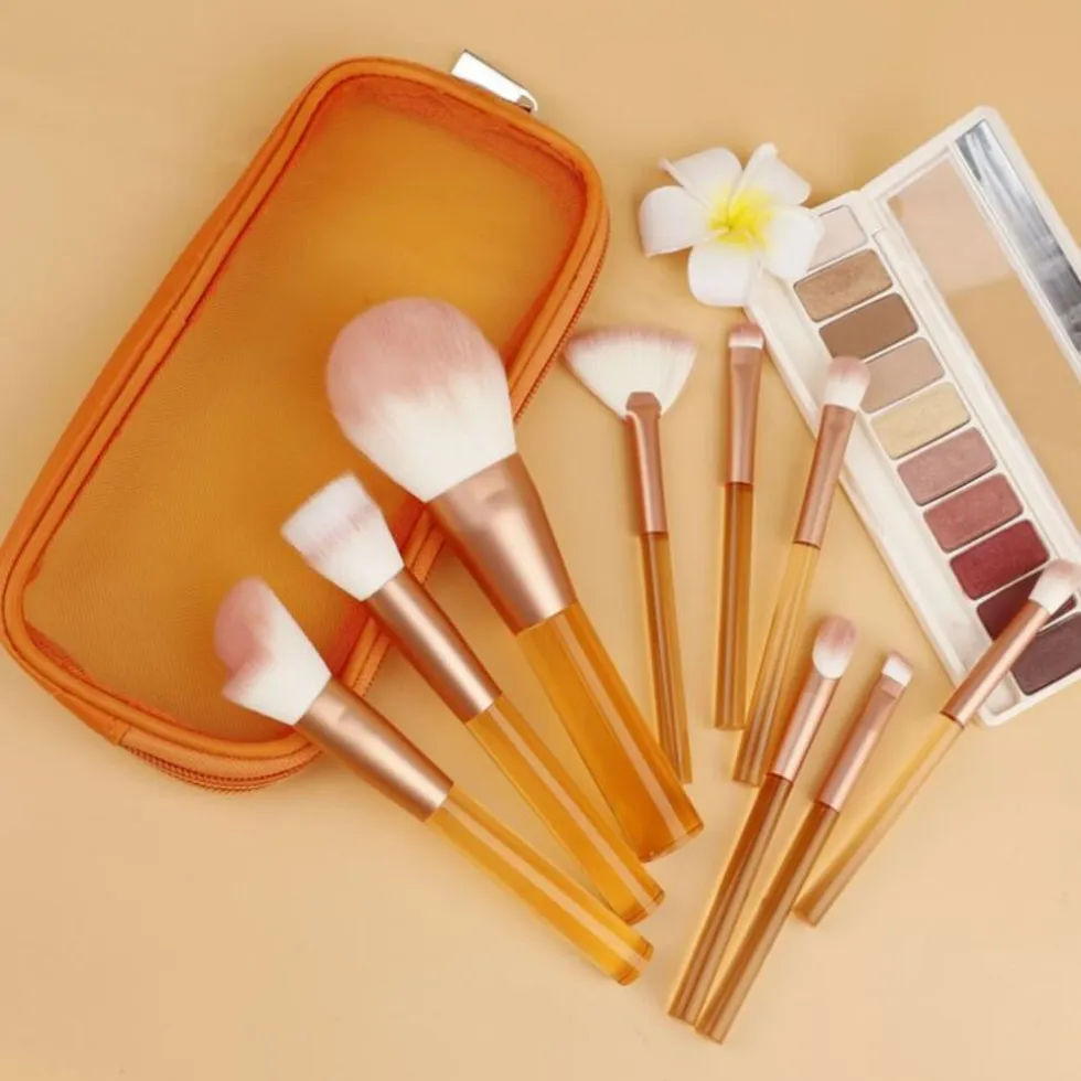 Technique PRO Translucent Perfection make-up kwastenset - 9 make-up kwasten met zakje (ORANJE)