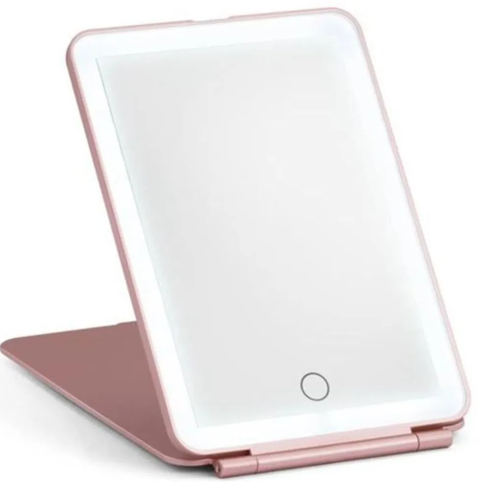 UNIQ Opvouwbare LED Make‑upspiegel (USB oplaadbaar) – Reisspiegel met 3 Lichtstanden, Roze